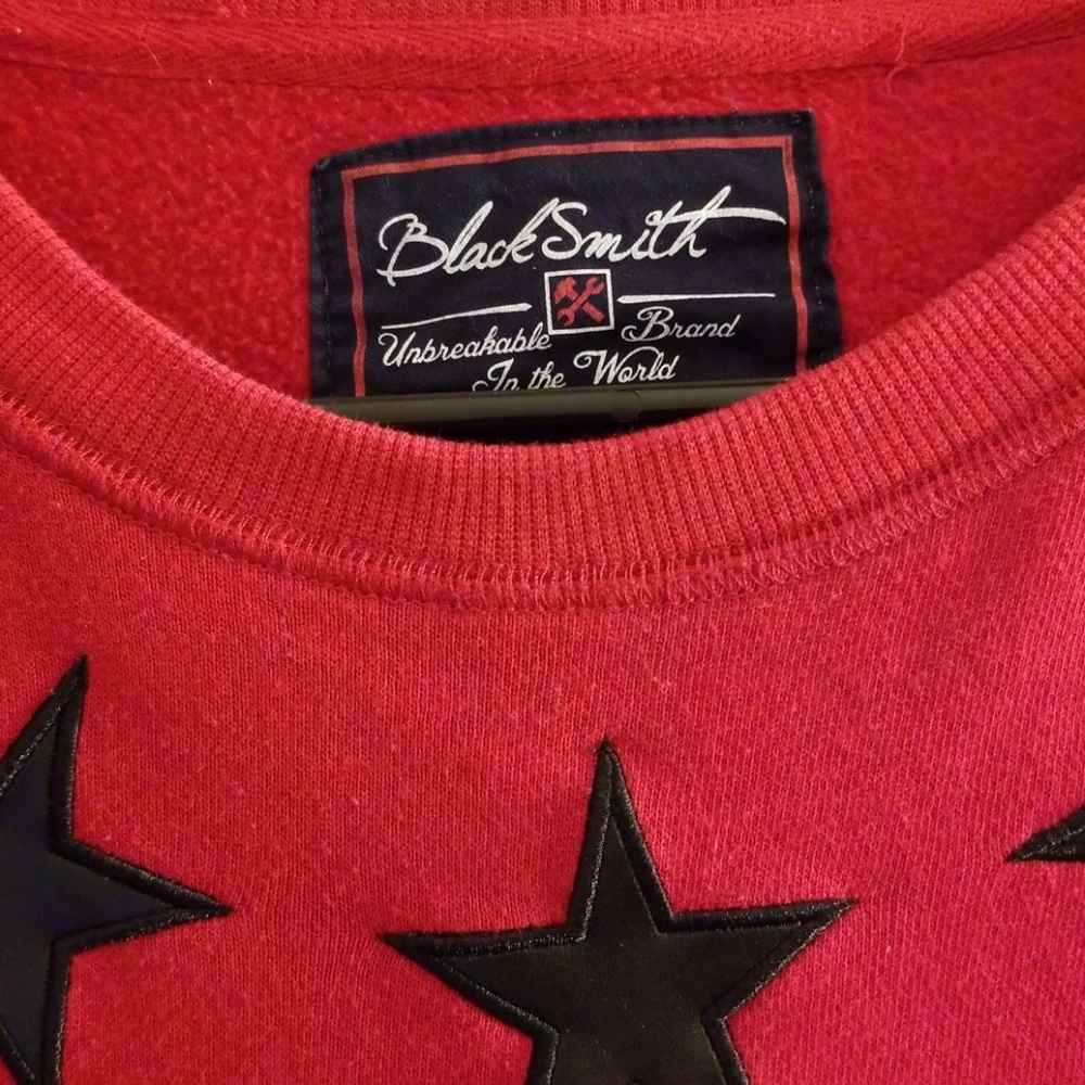 AUTHENTIC MENS BLACKSMITH RED BLK STARS SWEATSHIRT - Picture 4 of 4